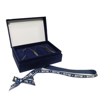 купить Luxury Blue Velvet Gift Box Ribbon Bow Custom Logo Foil Stamping For Jewelry Производство в сети