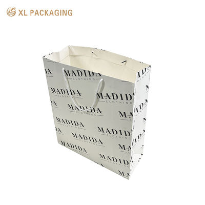 Custom Logo 300gm Карточная бумажная сумка для покупок с матовой ламинацией и хлопковыми ручками для одежды