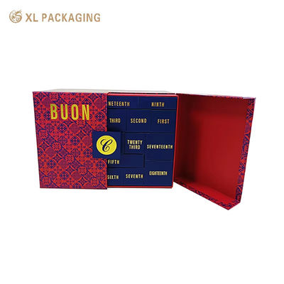 Кастомизированная двойная дверная advent calendar box для приправы, логотип горячей золотой фольги, 24 смешанных размеров морских ящиков с номером золотой фольги