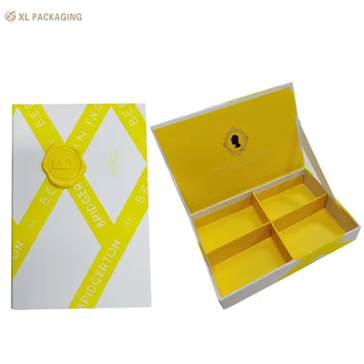 XL Packaging Custom Printed Cosmetic Boxes Yellow Velvet Finish Resin Logo Косметическая бумажная коробка с магнитным закрытием и дизайном в 4 отсека для упаковки по уходу за кожей