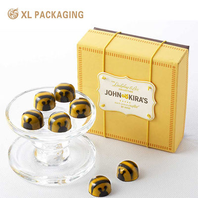 Luxury Textured Paper Chocolate Gift Box with Embossed Logo Elastic Tag and Easy Open Lid