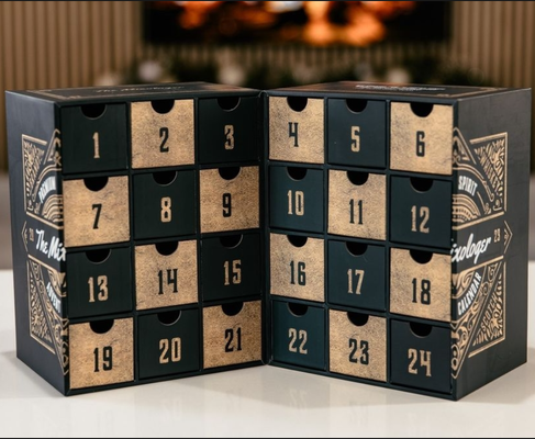 24 Drawer Two Side Open Advent Calendar Box with Finger Hole Pull Out Drawers