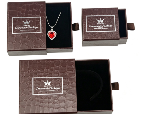Jewelry Gift Packaging Paper Drawer Box with Ribbon Tag Pull Custom Size