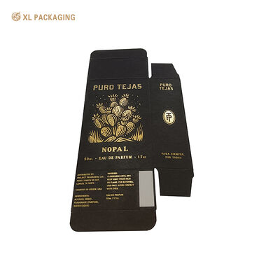 Custom Perfume Carton Box 350gsm Recyclable Black Cardstock with Full Gold Foil Stamping